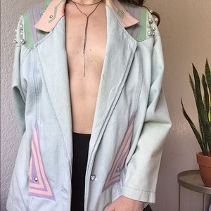 Vintage - Jean Blazer with Leather and Pearls